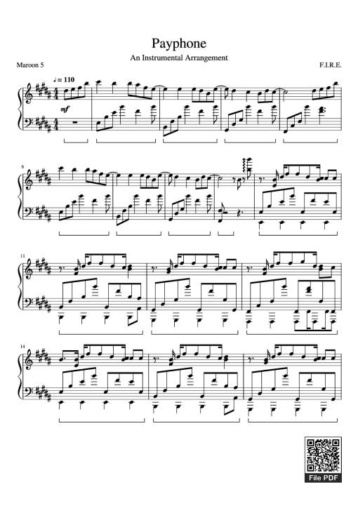 Sheet Music PDF for Payphone Piano - F.I.R.E
