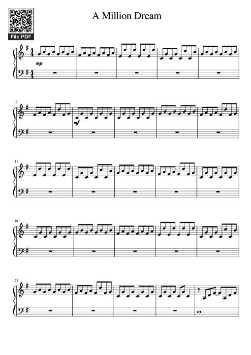 Sheet Music PDF for A Million Dream Piano