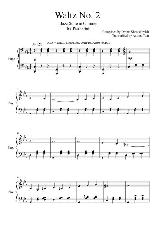 Sheet Music PDF for Waltz No. 2 Shostakovich Piano