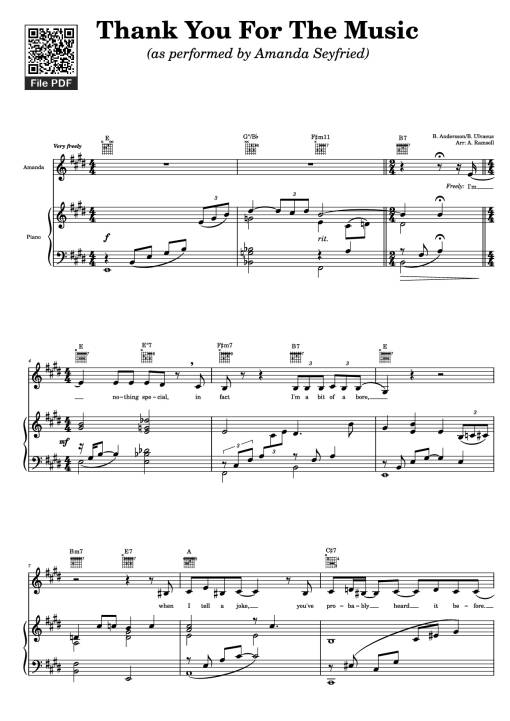 Sheet Music PDF for Thank You For The Music Piano
