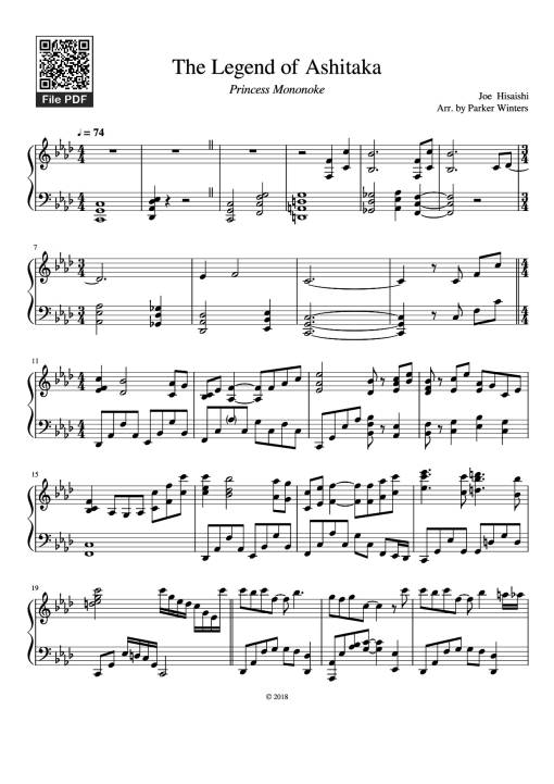 Sheet Music PDF for The Legend of Ashitaka Piano