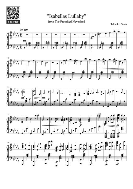 Sheet Music PDF for Isabellas Lullaby Piano