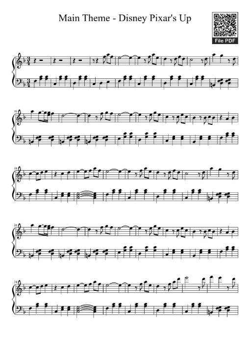 Sheet Music PDF for Disney Pixar: Up Theme Piano