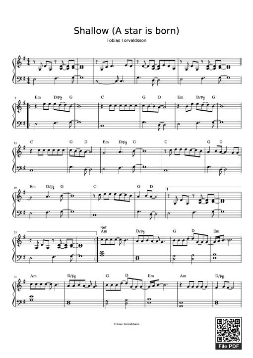 Sheet Music PDF for Shallow (A star is born) Piano