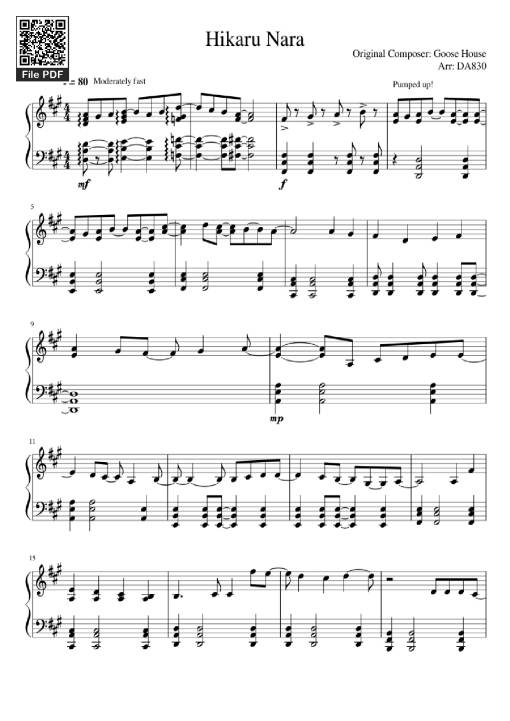 Sheet Music PDF for Hikaru Nara Piano