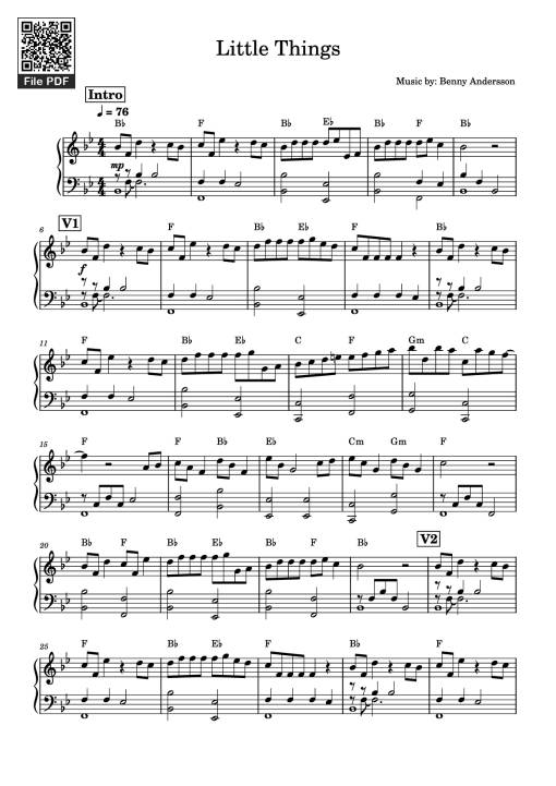 Sheet Music PDF for Little Things Piano