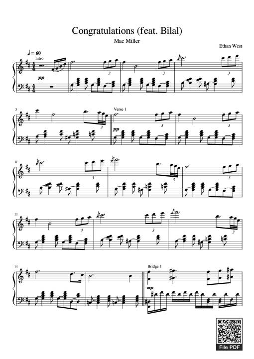 Sheet Music PDF for Congratulations (feat. Bilal) Piano