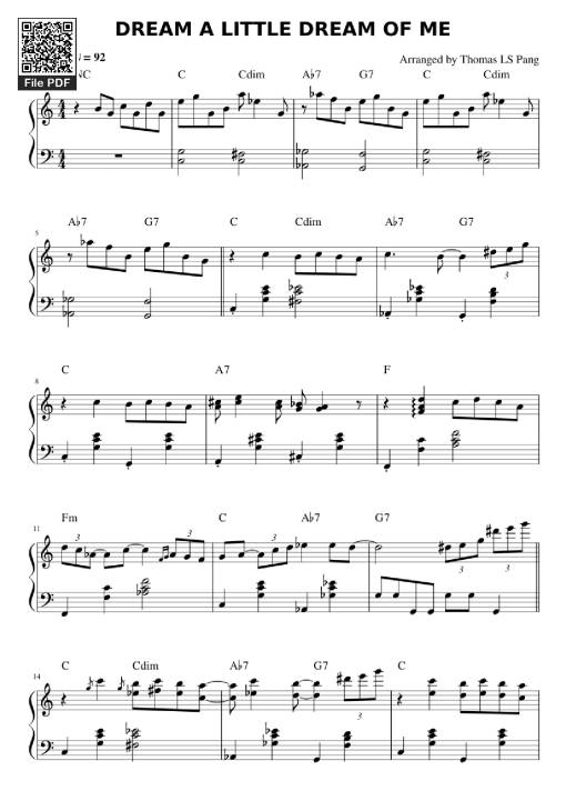 Sheet Music PDF for Dream a little dream of me Piano