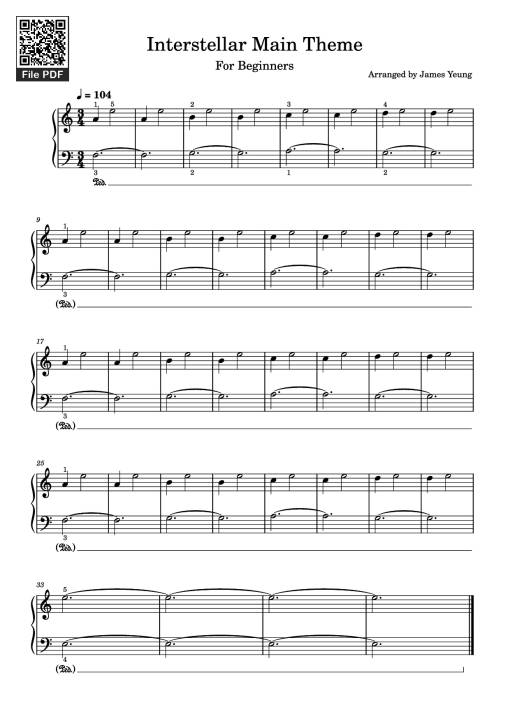 Sheet Music PDF for Interstellar Main Theme Piano