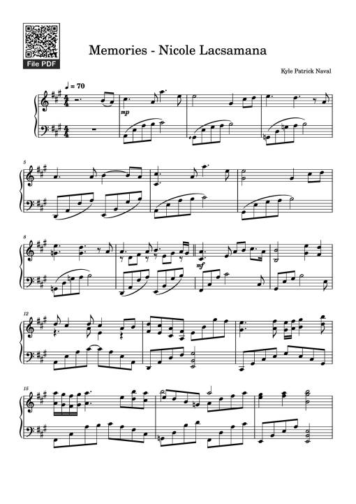 Sheet Music PDF for Memories - Nicole Lacsamana Piano