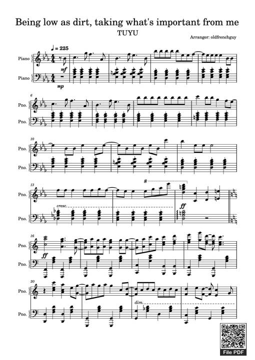 Being low as dirt, taking what's important from me Piano