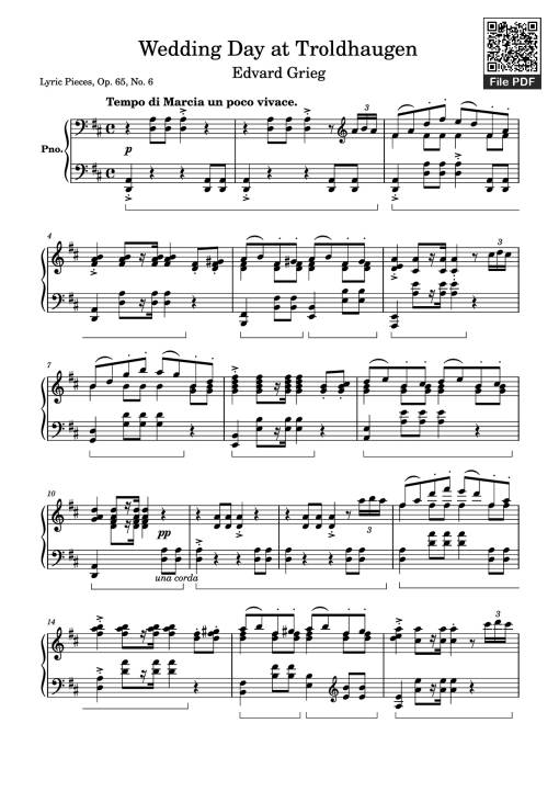 Sheet Music PDF for Wedding Day at Troldhaugen Piano