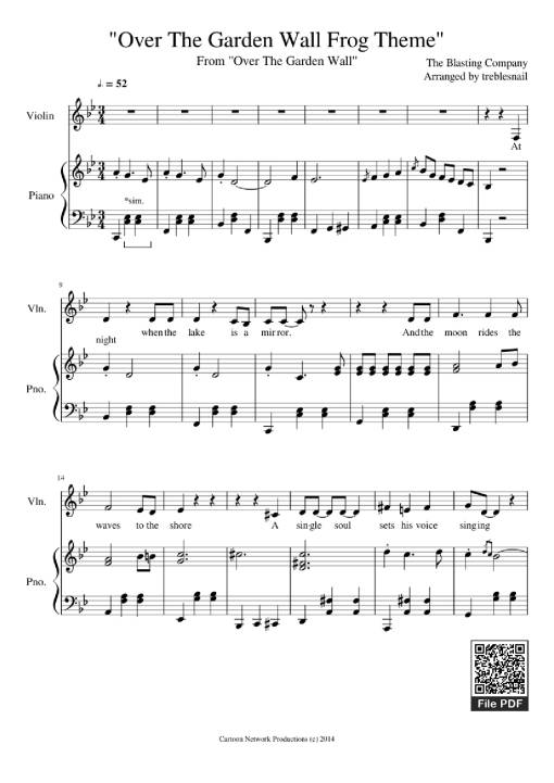 Sheet Music PDF for Over The Garden Wall Frog Theme Piano