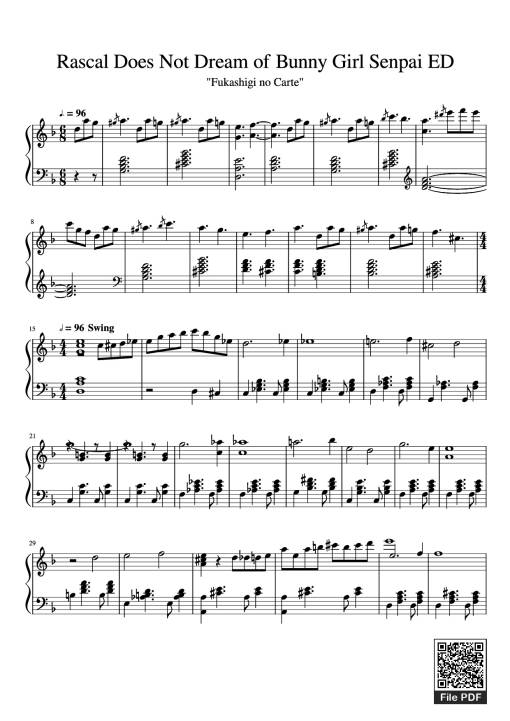 Sheet Music PDF for Rascal Does Not Dream of Bunny Girl Senpai ED Piano
