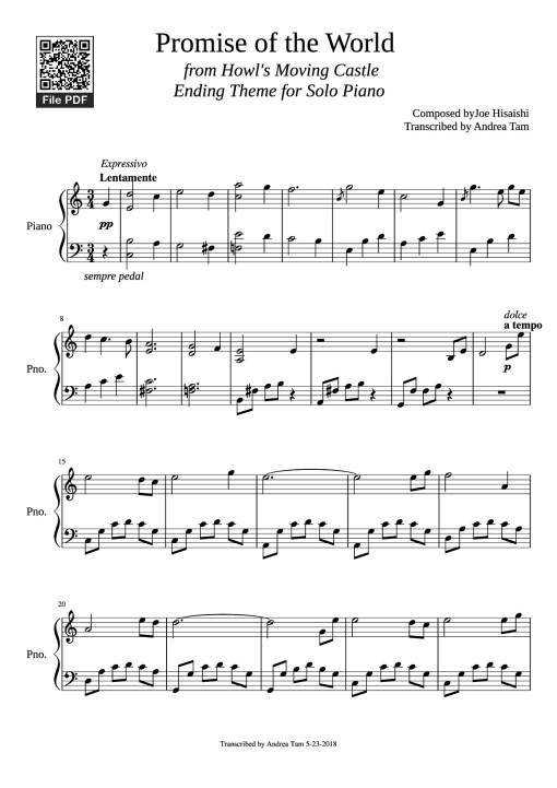 Sheet Music PDF for Promise of the World Piano