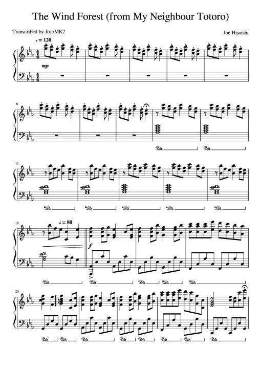 The Wind Forest (from My Neighbour Totoro) Piano