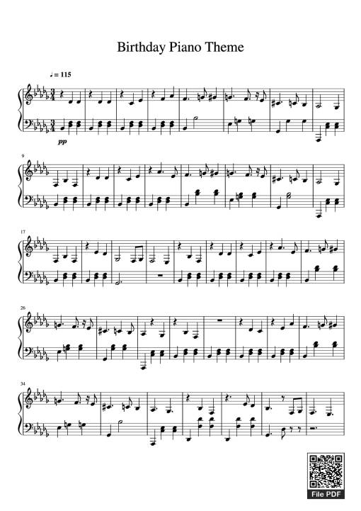 Sheet Music PDF for Birthday Piano Theme
