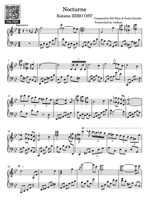 Sheet Music PDF for Nocturne Piano - Composed By Bill Kiley & Justin Stander