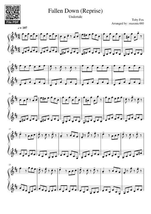 Sheet Music PDF for Fallen Down (Reprise) Piano
