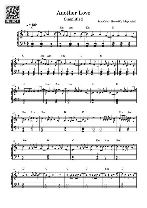 Sheet Music PDF for Another Love Piano