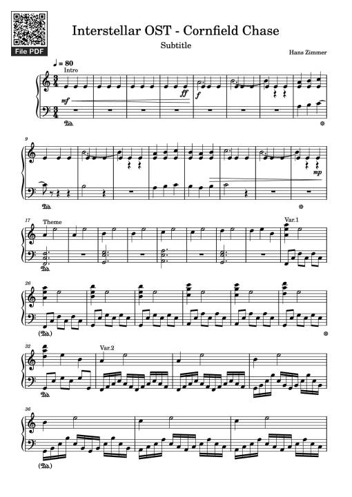 Sheet Music PDF for Interstellar OST - Cornfield Chase Piano