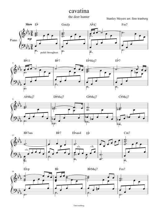 Cavatina Piano - Stanley Meyers Arr: Finn Tranberg