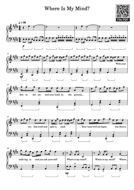 Sheet Music PDF for Where Is My Mind? Piano