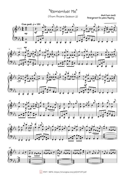 Sheet Music PDF for Remember Me Piano