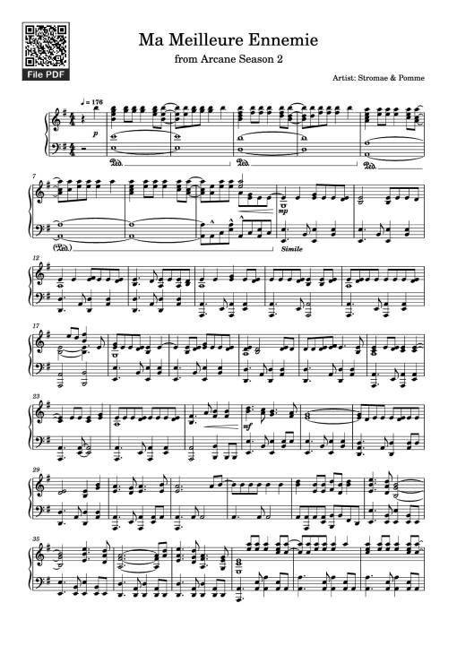 Sheet Music PDF for Ma Meilleure Ennemie Piano