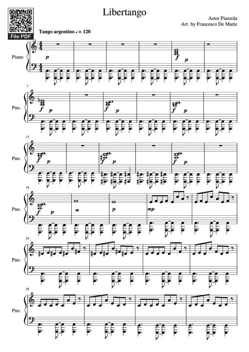 Sheet Music PDF for Libertango Piano (intermediate)