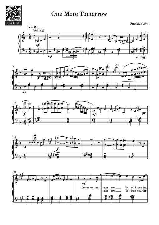 Sheet Music PDF for One More Tomorrow Piano