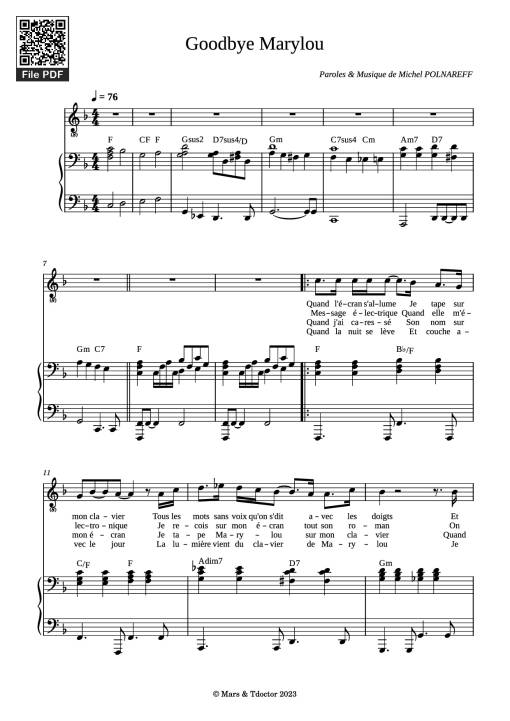 Sheet Music PDF for Goodbye Marylou Piano