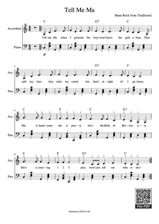 Sheet Music PDF for Tell Me Ma Piano