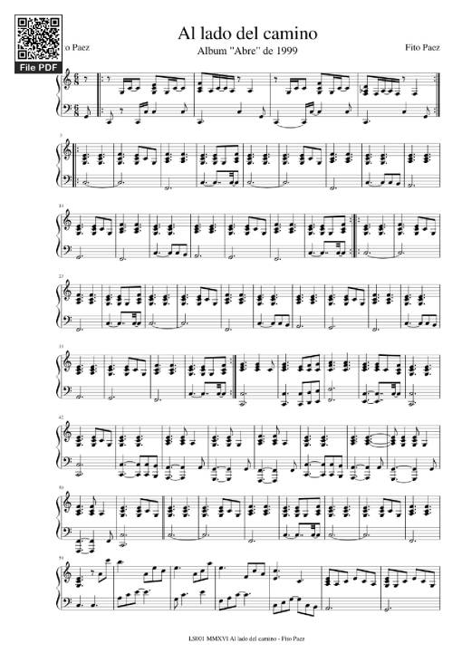 Sheet Music PDF for Al lado del camino Piano
