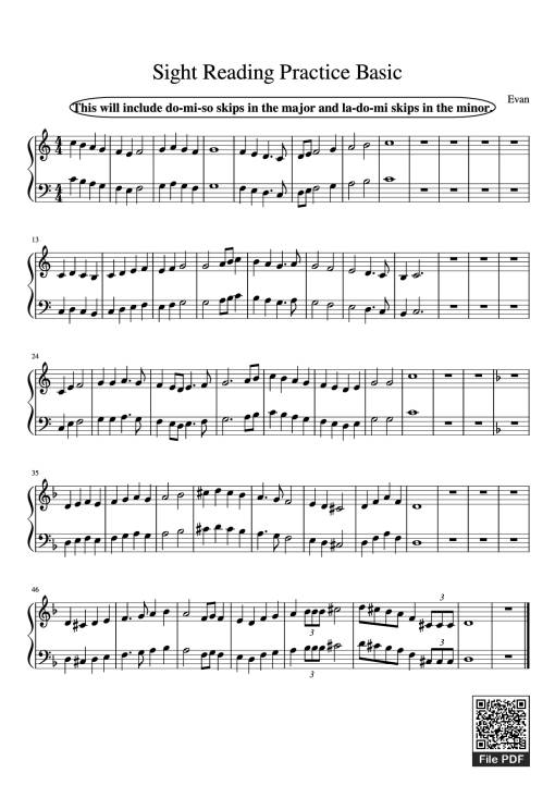 Sheet Music PDF for Sight Reading Practice Basic Piano