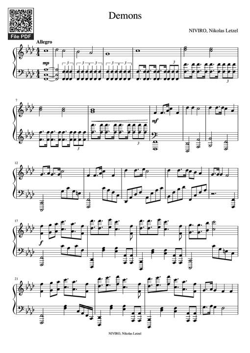 Sheet Music PDF for Demons Piano - NIVIRO, Nikolas Letzel
