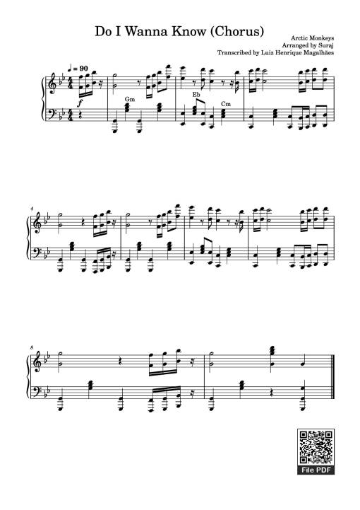 Sheet Music PDF for Do I Wanna Know (Chorus) Piano