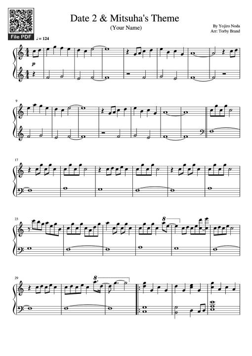 Sheet Music PDF for Date 2 & Mitsuha's Theme Piano