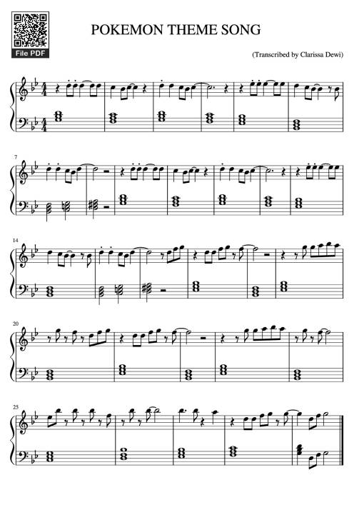 Sheet Music PDF for POKEMON THEME SONG Piano