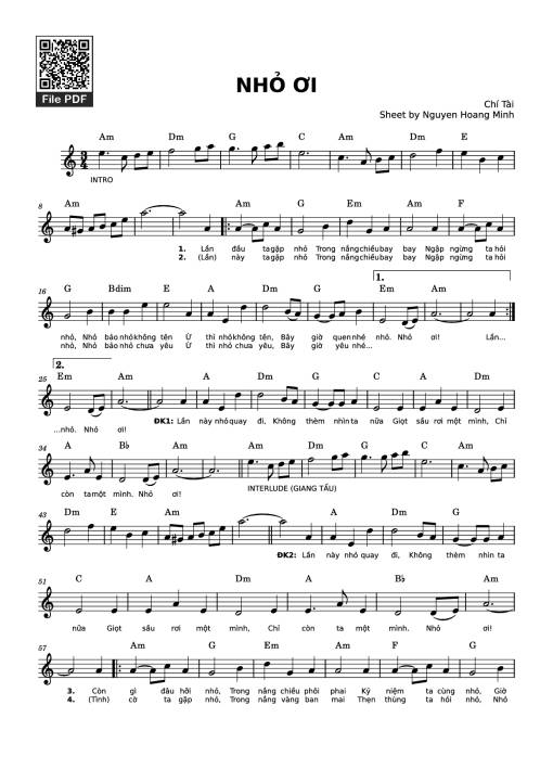 Sheet Music PDF for Nhỏ ơi (bản Chí Tài)