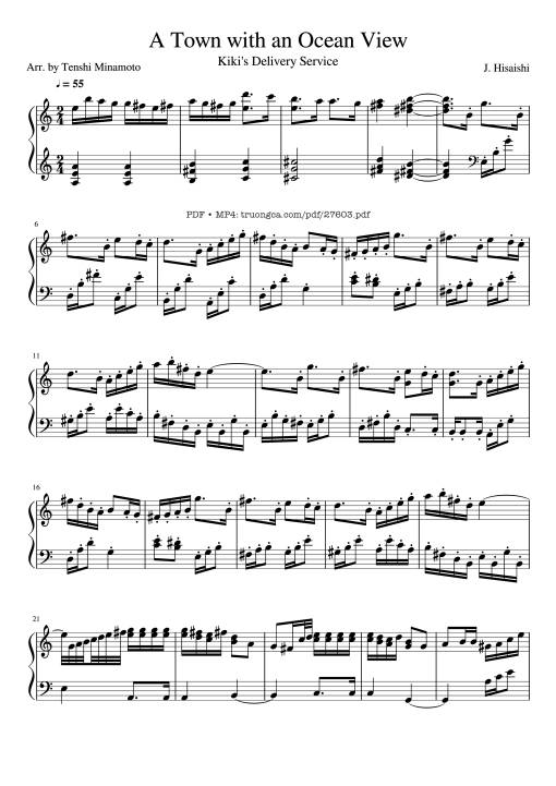 Sheet Music PDF for A Town with an Ocean View Piano (Advance)