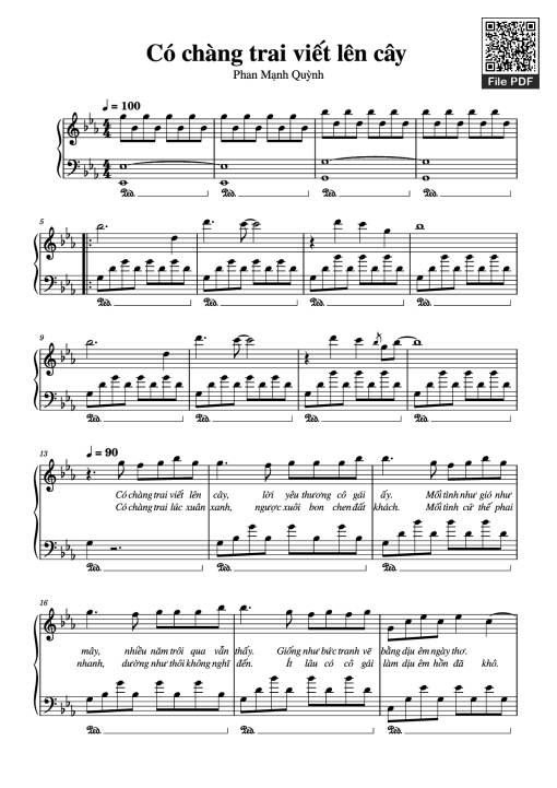 Sheet Music PDF for Có chàng trai viết lên cây Piano