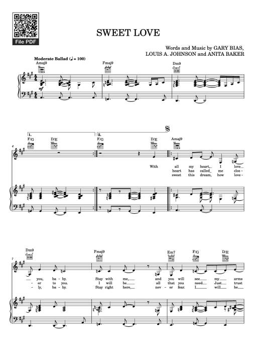 Sheet Music PDF for SWEET LOVE Piano