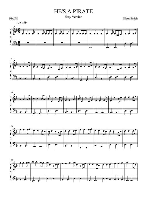 He's a pirate Piano (Easy)