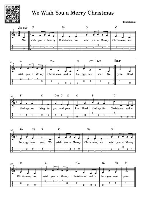 Sheet Music PDF for We Wish You a Merry Christmas Guitar