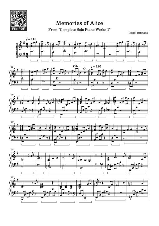 Sheet Music PDF for Memories of Alice Piano