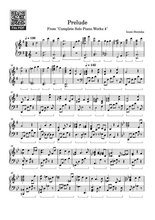 Sheet Music PDF for Prelude Piano - Izumi Hirotaka