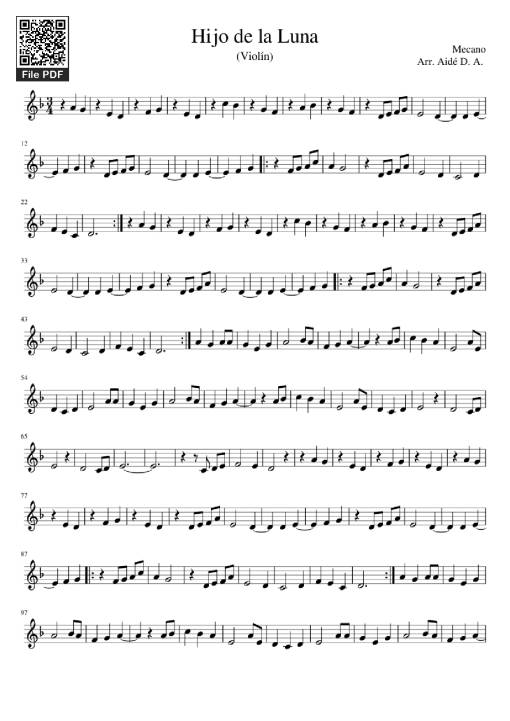 Sheet Music PDF for Hijo de la Luna Piano