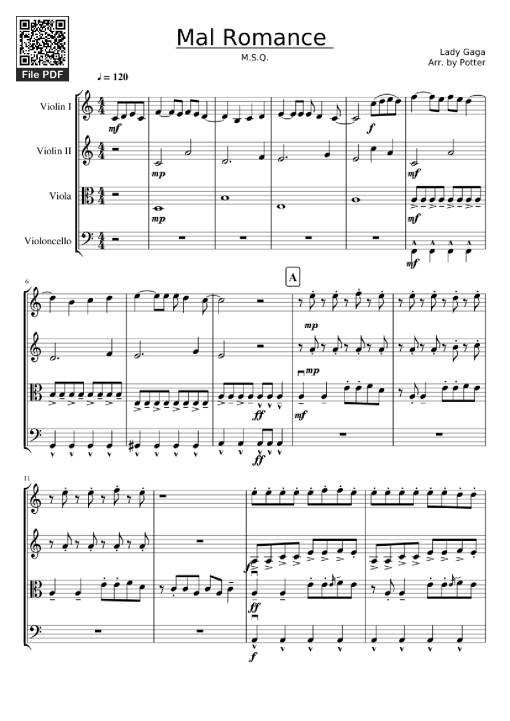 Sheet Music PDF for Mal Romance Violin