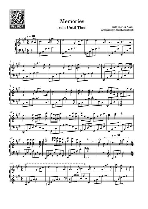 Sheet Music PDF for Memories Piano - Kyle Patrick Naval